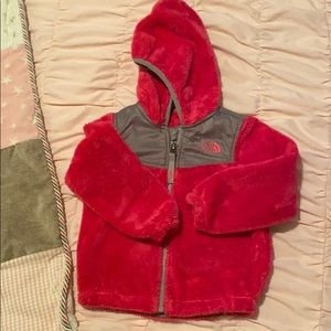 Hot pink north face hooded jacket